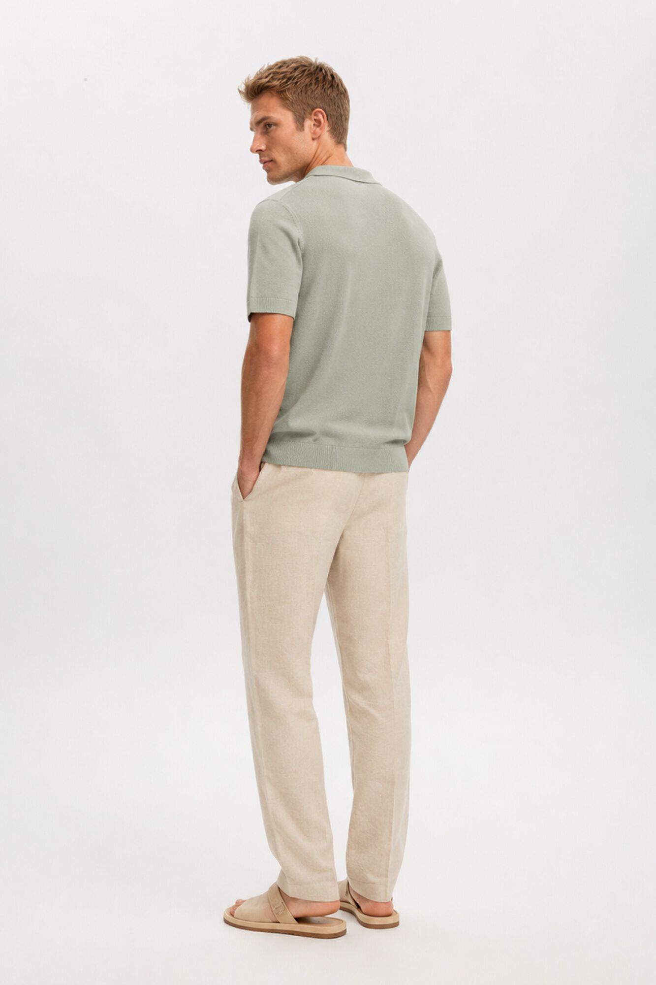 Selected Polo de malha com gola aberta Verde