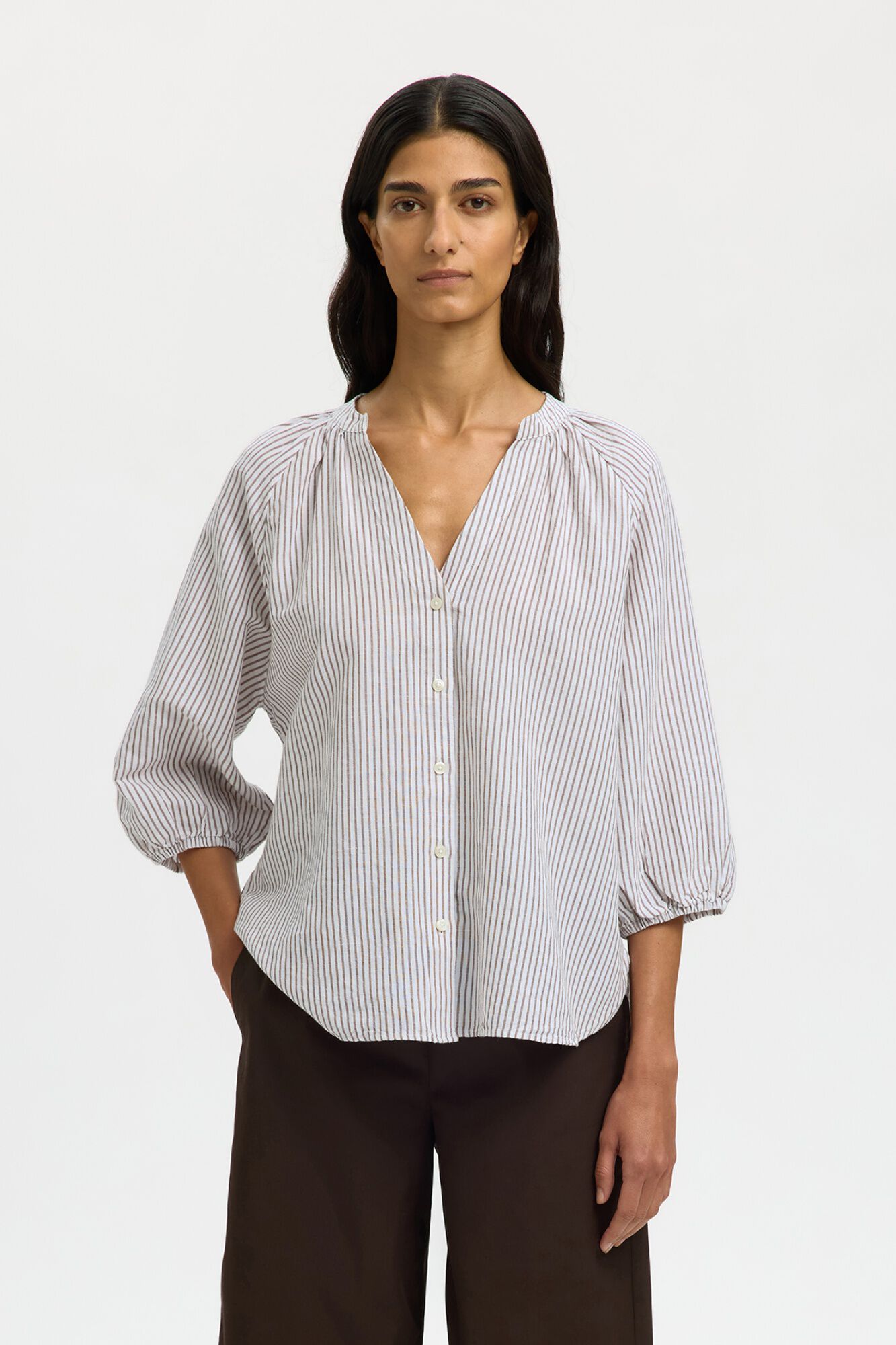 Selected Blusa manga 3/4 em linho Multicolorido