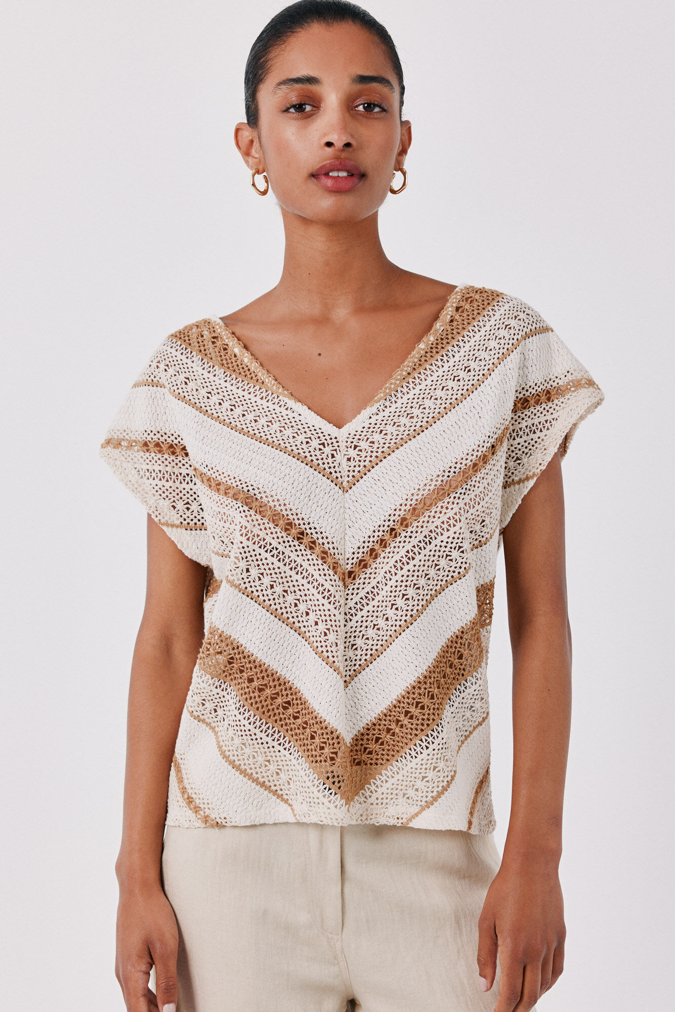 Cortefiel Camiseta crochet multicolor