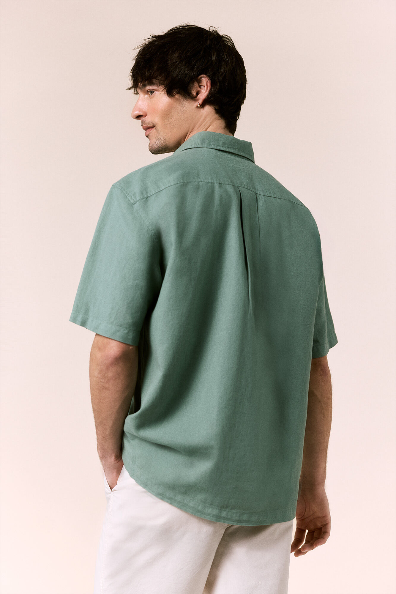 OOTO Camisa de linho de manga curta Verde