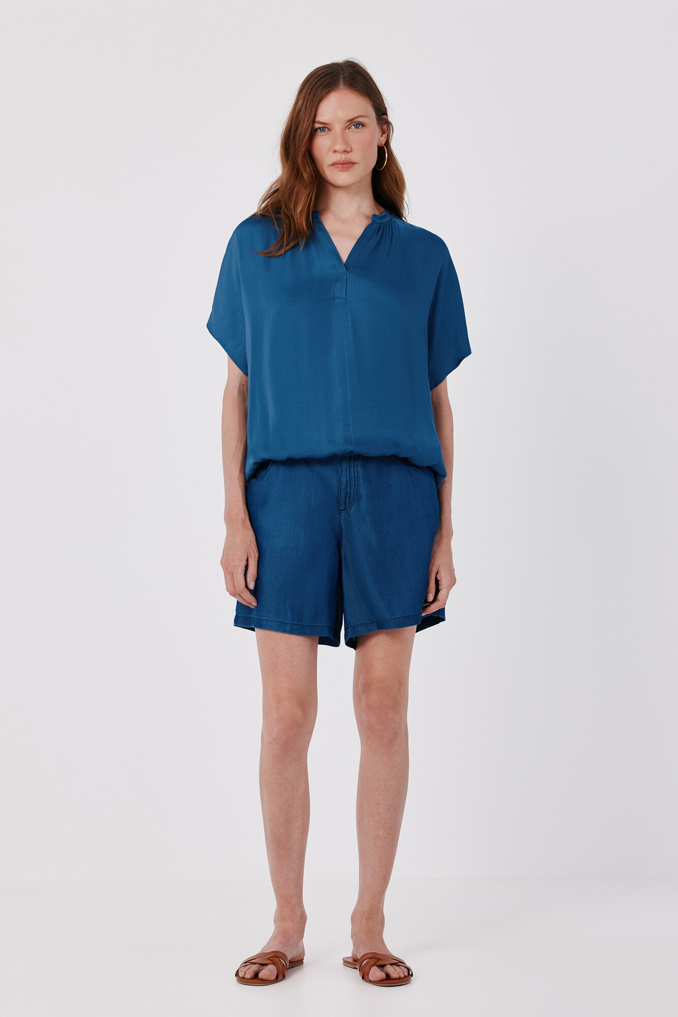 Cortefiel Satin-finish short sleeve blouse