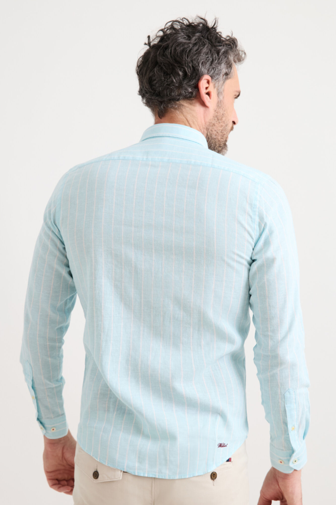 Williot Camisa de linho de riscas finas Azul