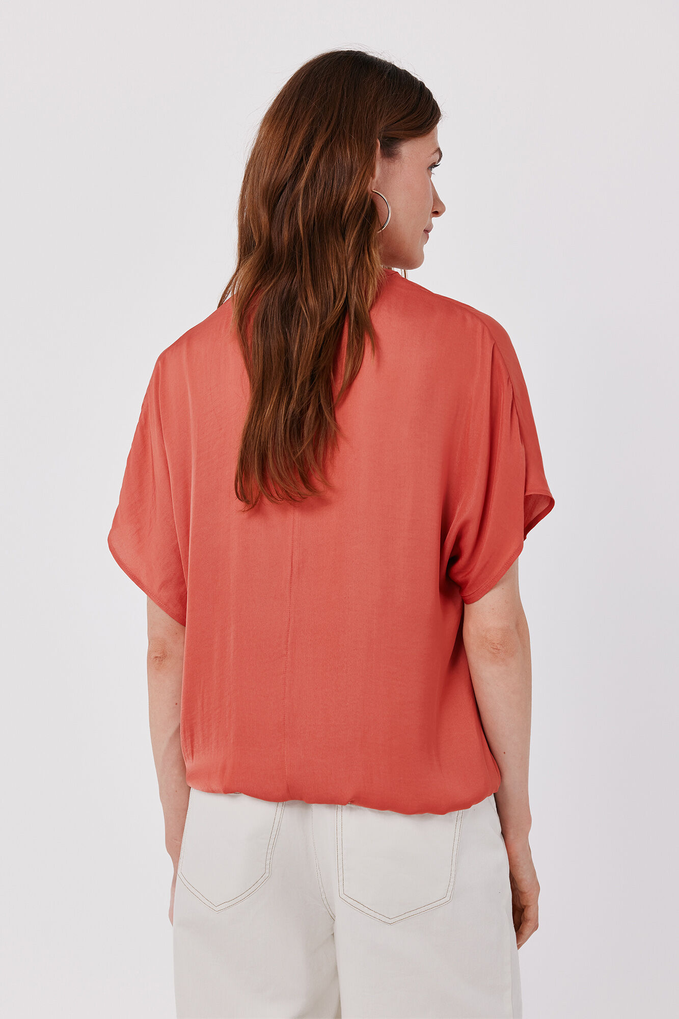 Cortefiel Satin-finish short sleeve blouse Coral