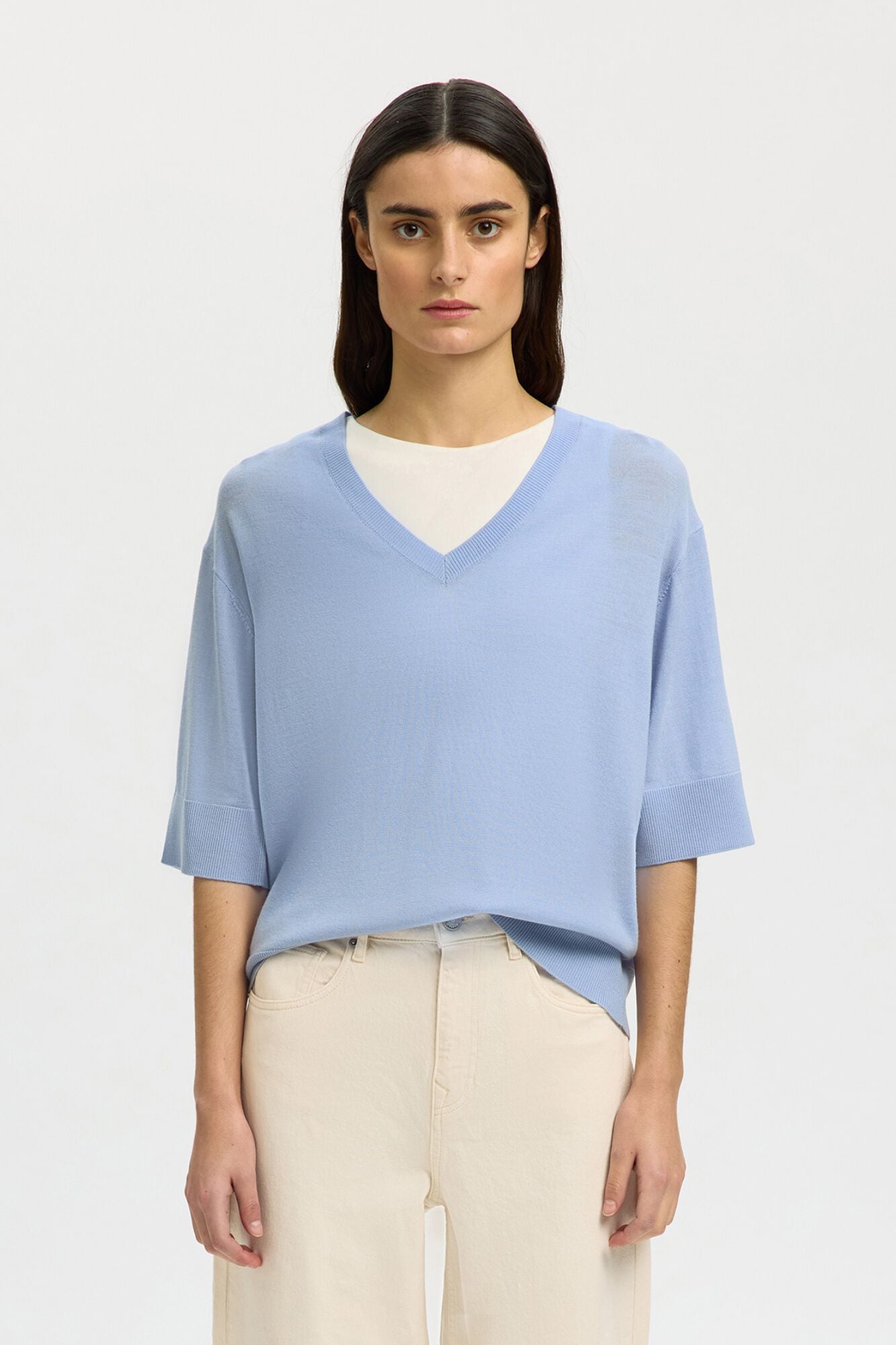 Selected Camisola fina de manga curta Azul
