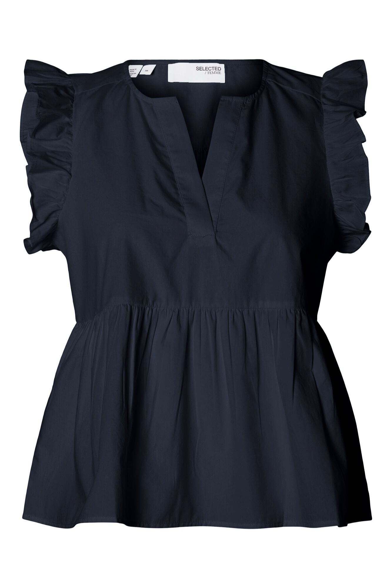 Selected Sleeveless ruffle blouse Navy