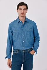 Cortefiel Chambray utility shirt Navy