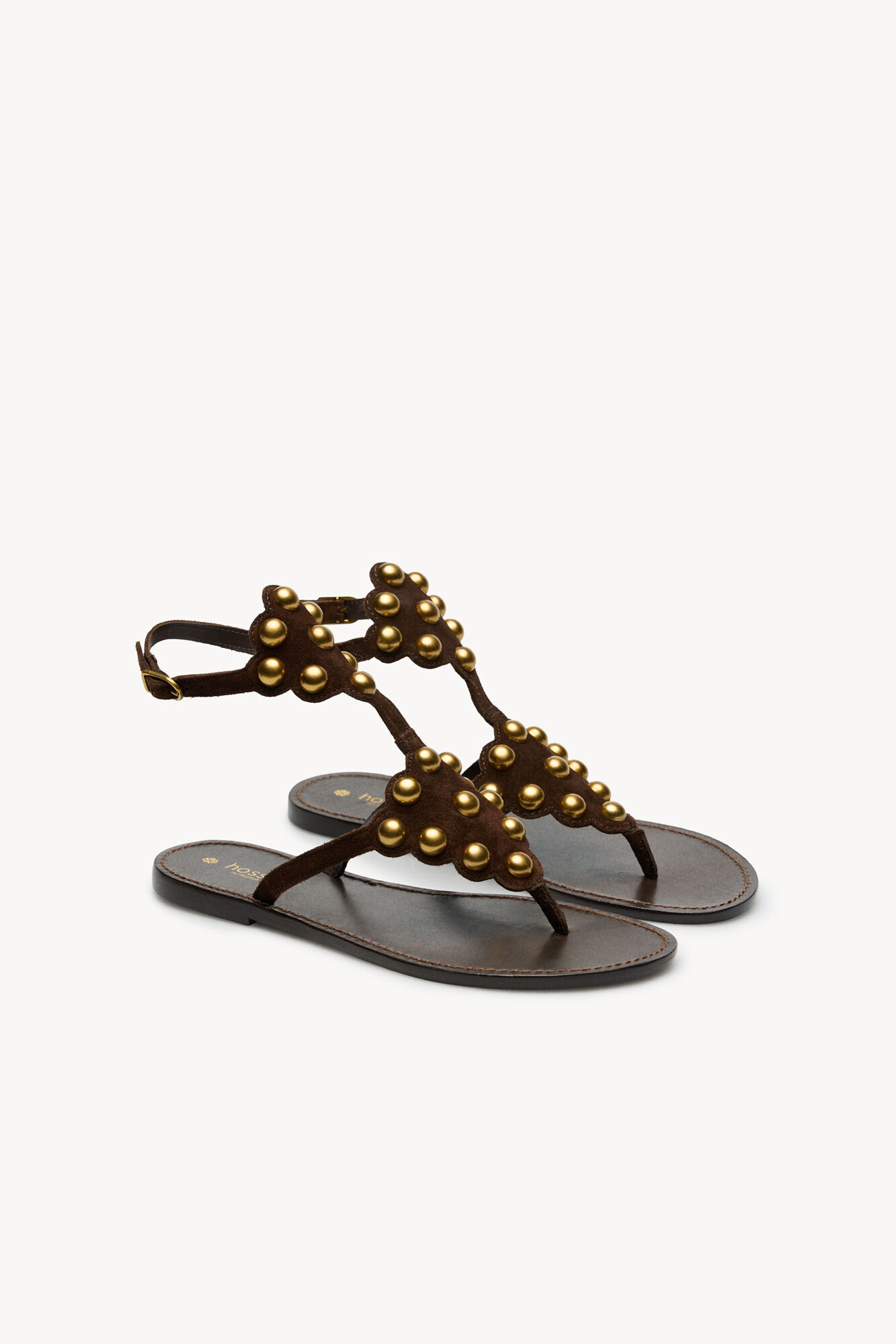 Hoss Intropia Maisa. Sandalias piel piezas met&aacute;licas Marron