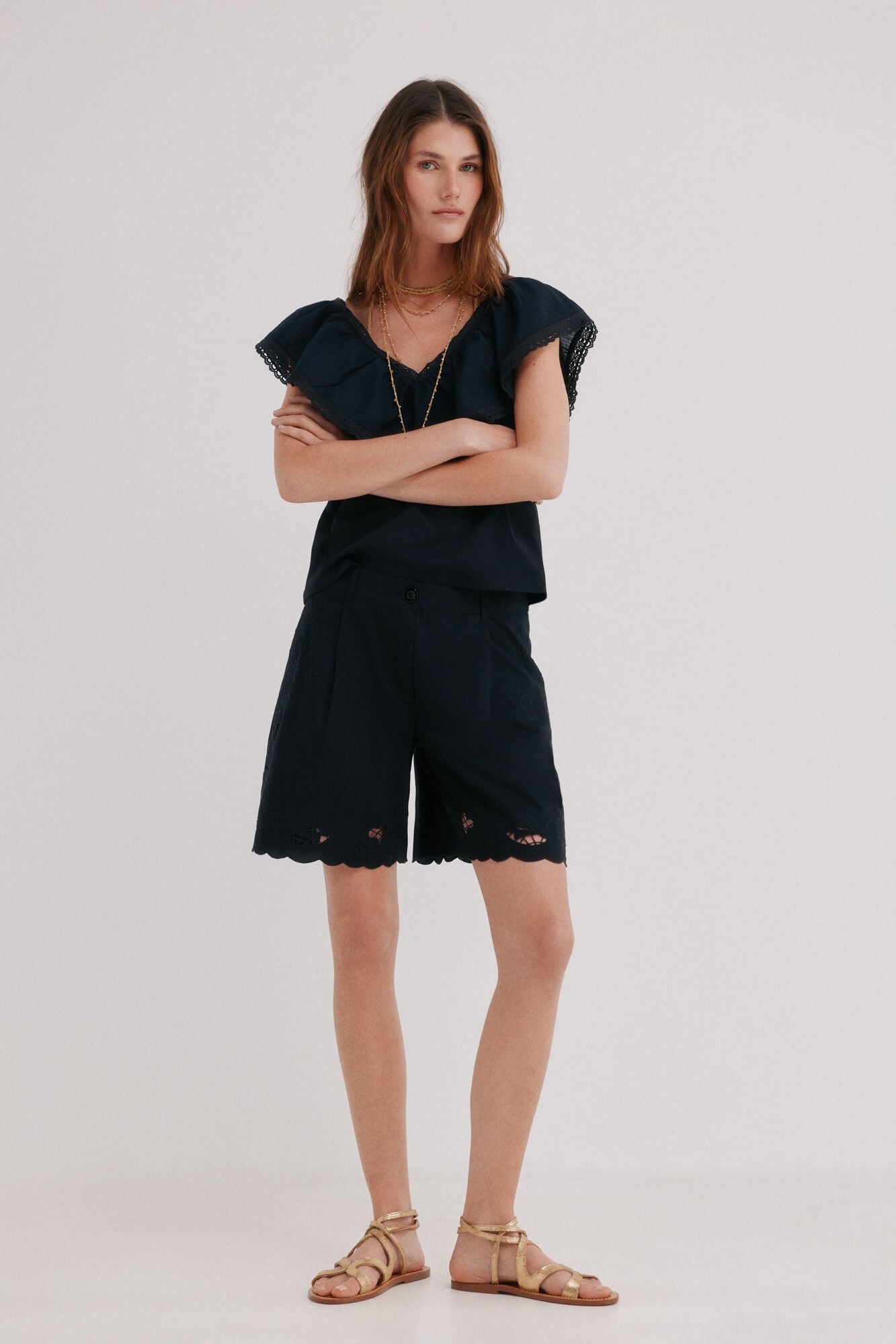 Hoss Intropia Malaika. Ruffle T-shirt Black