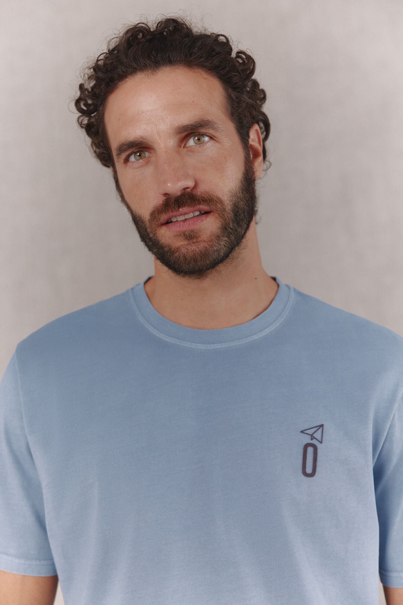 OOTO T-shirt b&aacute;sica lavagem desbotada com estampado Azul