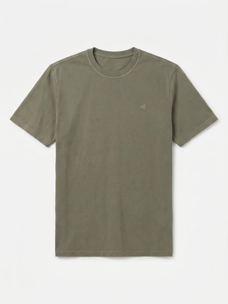 OOTO Camiseta b&aacute;sica lavada con bordado avi&oacute;n Kaki
