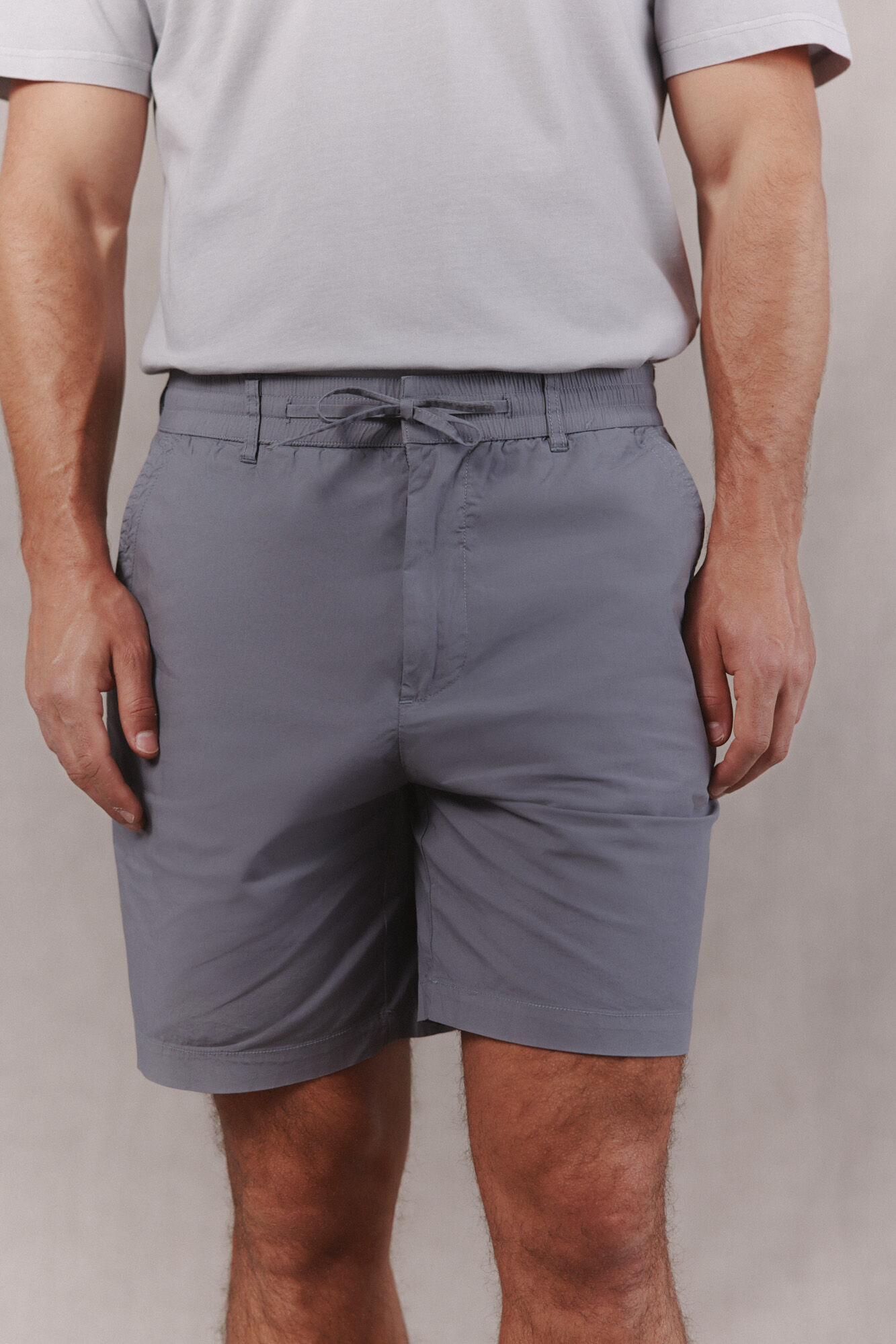 OOTO Lightweight poplin regular Bermuda shorts Grey