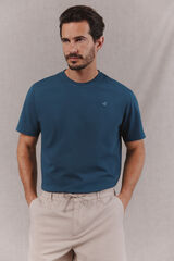 OOTO Washed basic T-shirt with airplane embroidery Blue