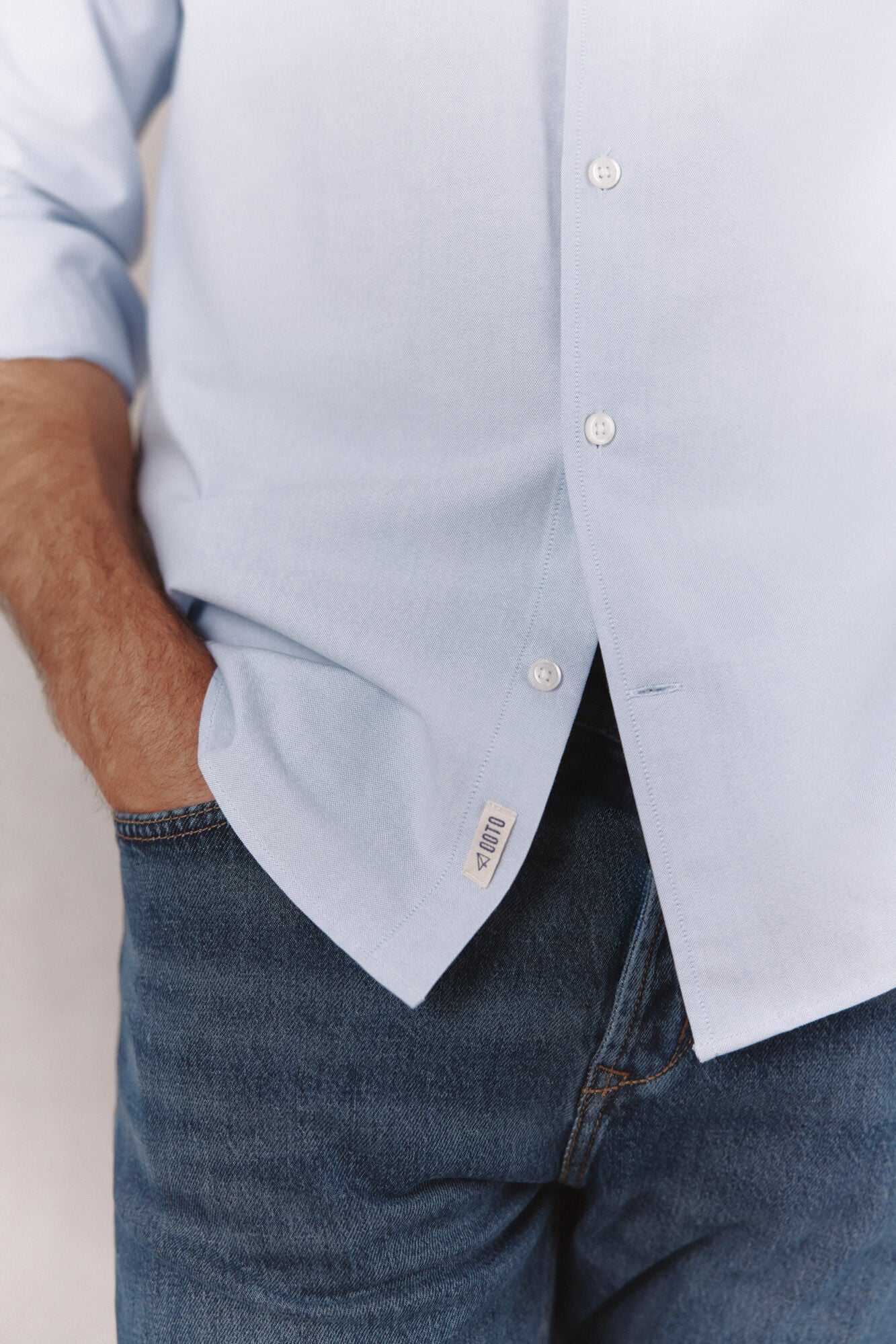 OOTO Camisa oxford lisa manga larga Azul