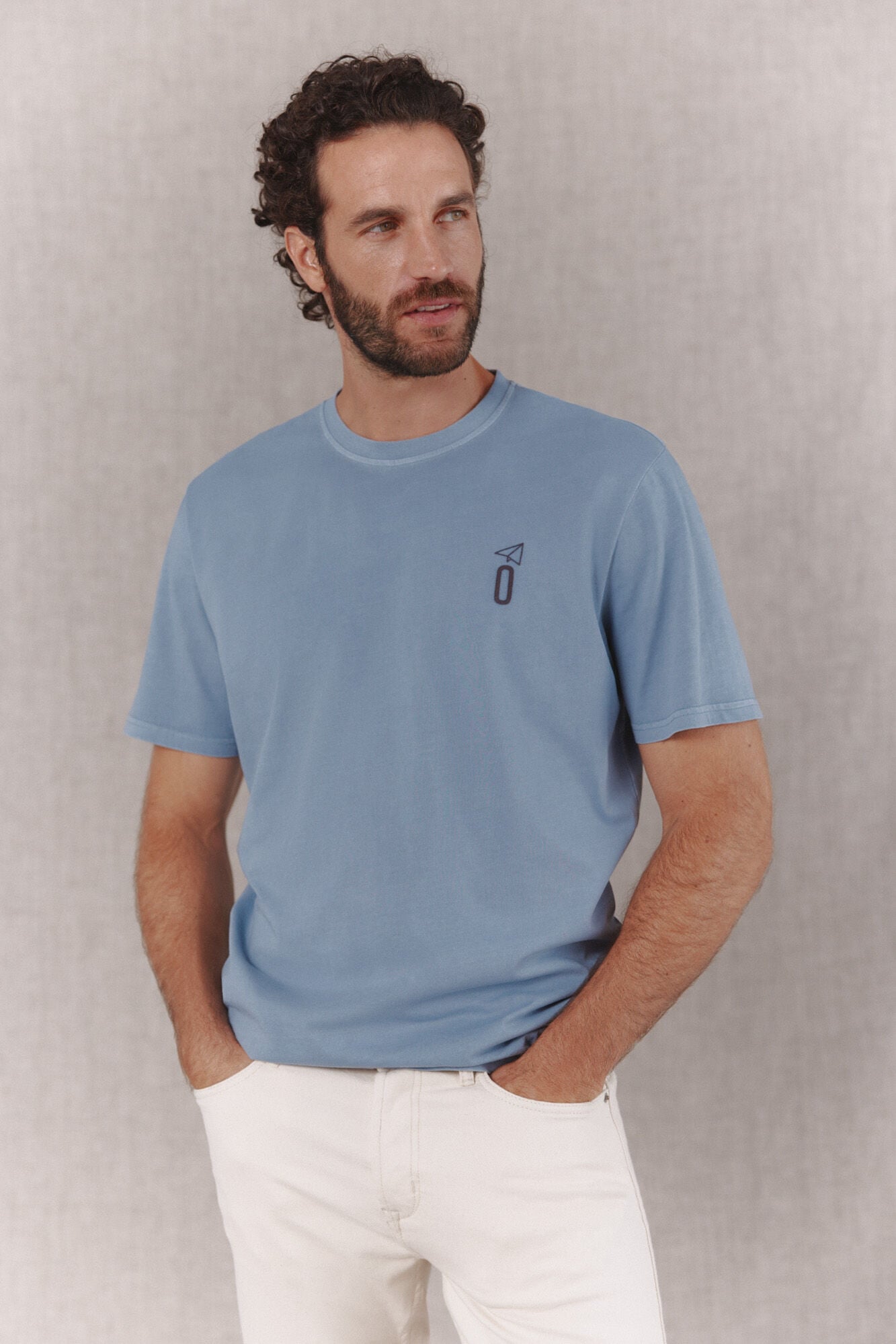 OOTO T-shirt b&aacute;sica lavagem desbotada com estampado Azul