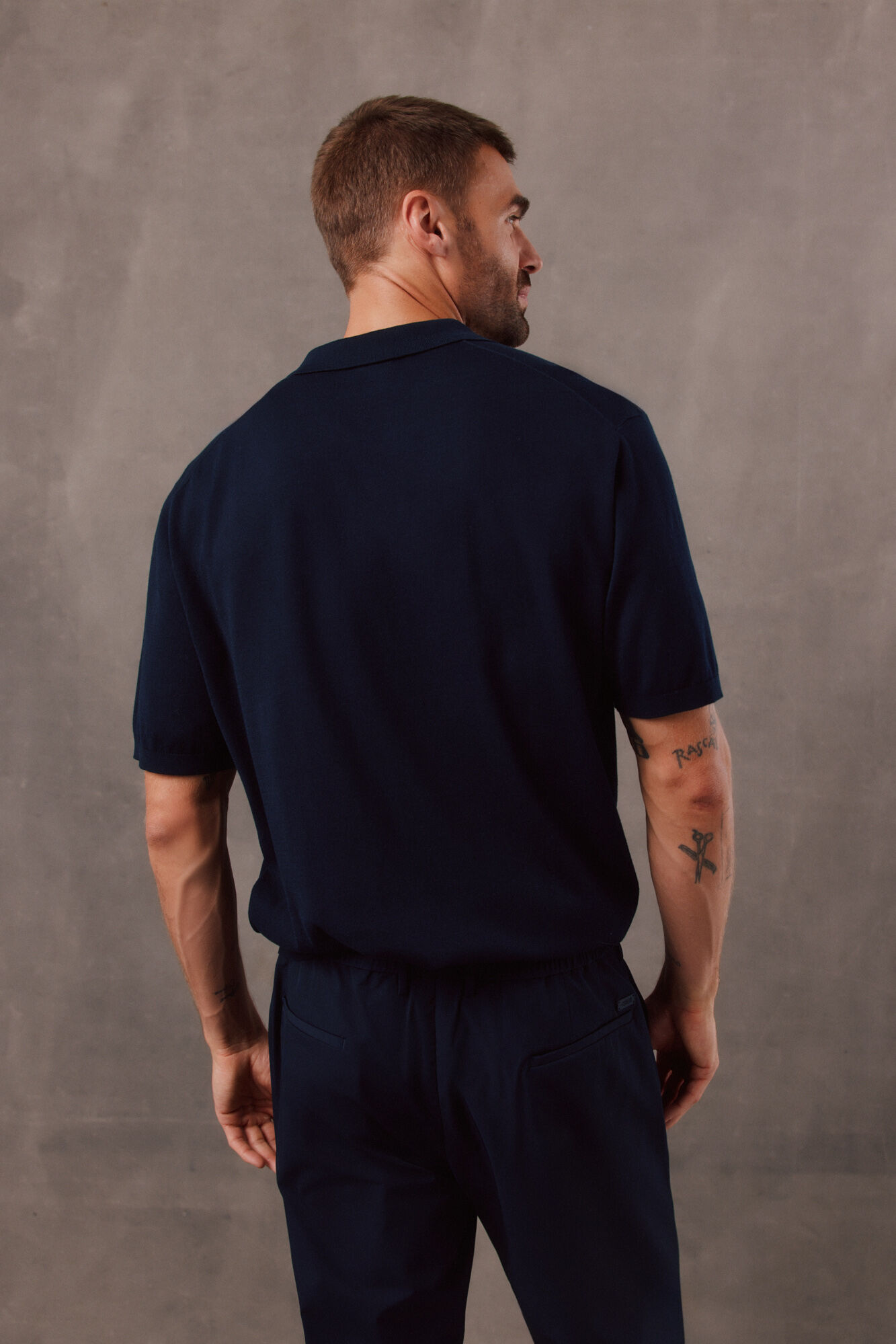 OOTO Polo de malha de manga curta liso refinado Azul