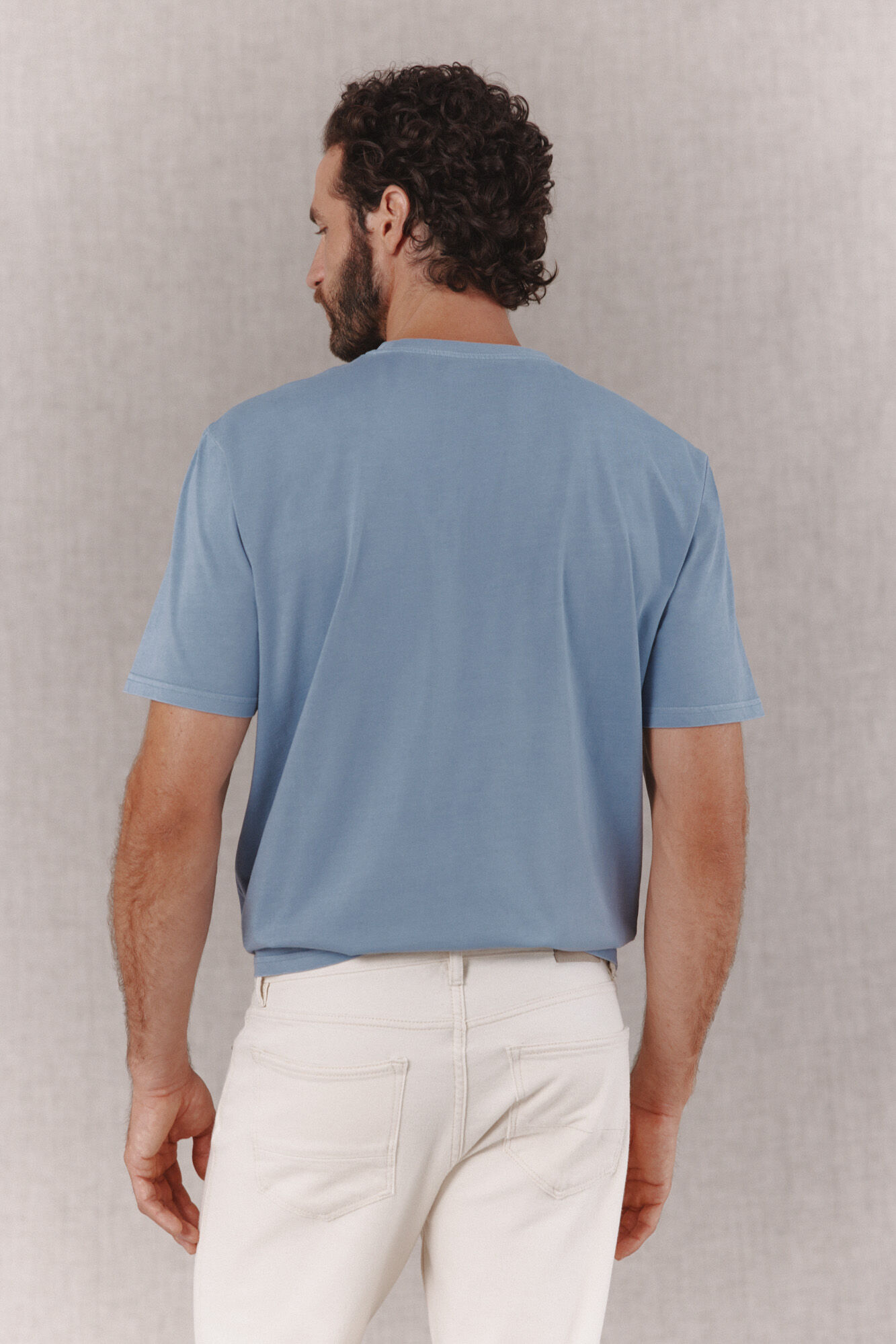 OOTO T-shirt b&aacute;sica lavagem desbotada com estampado Azul