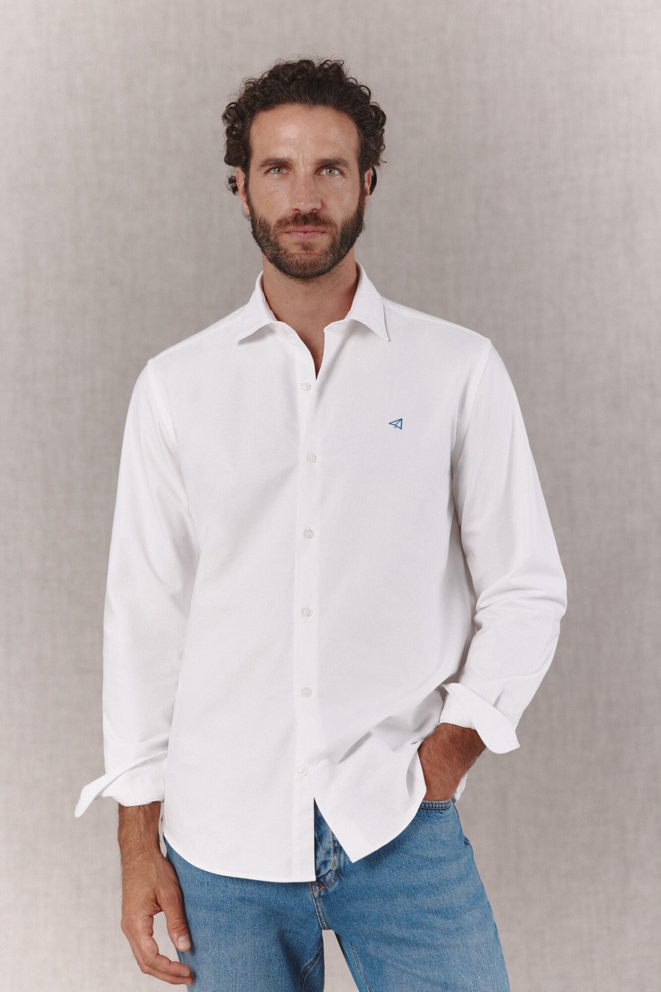 OOTO Camisa oxford lisa de manga comprida Branco