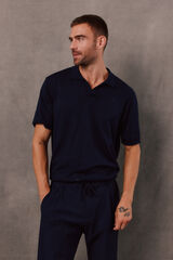 OOTO Polo de malha de manga curta liso refinado Azul