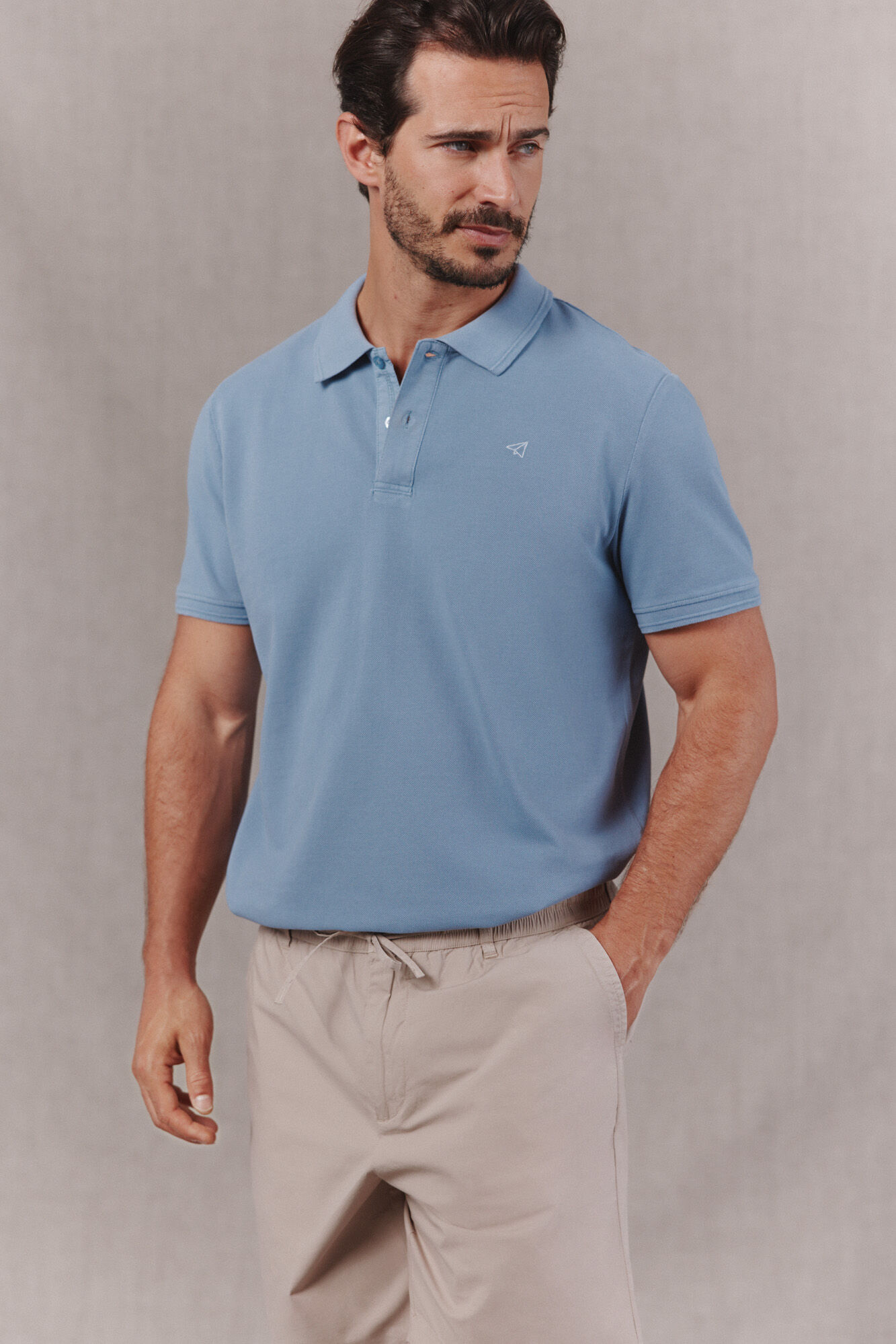 OOTO Washed piqu&eacute; polo shirt with embroidered plane