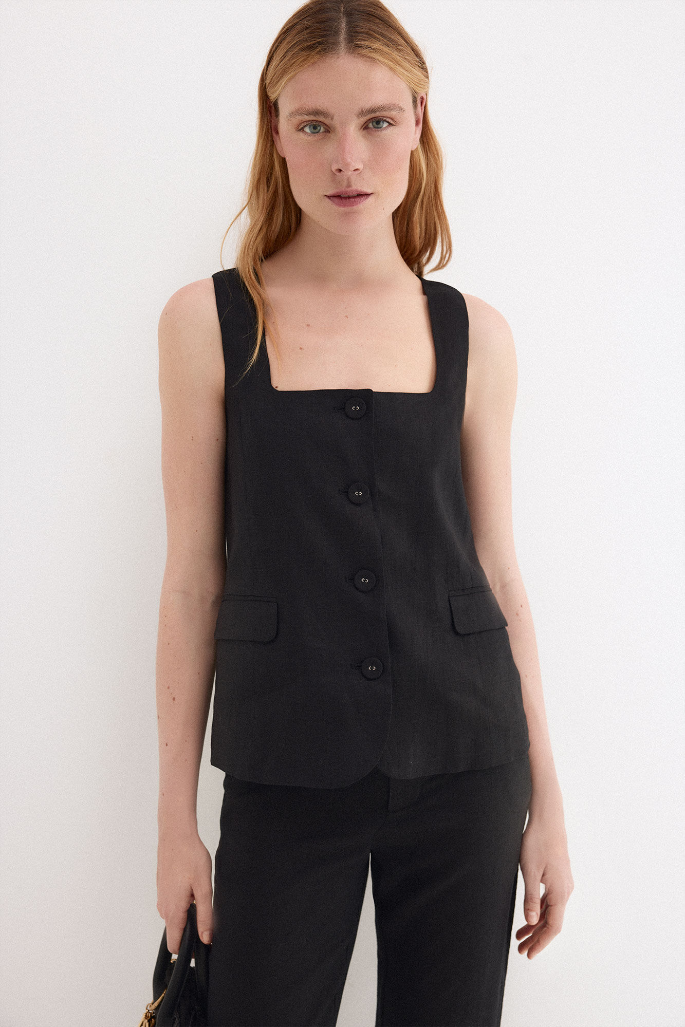 Pedro del Hierro Linen belted gilet Black