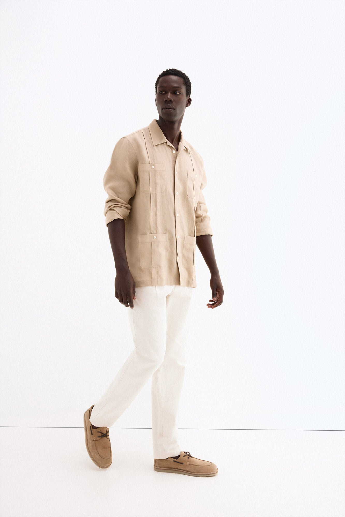 Pedro del Hierro Linen Guayabera shirt Beige