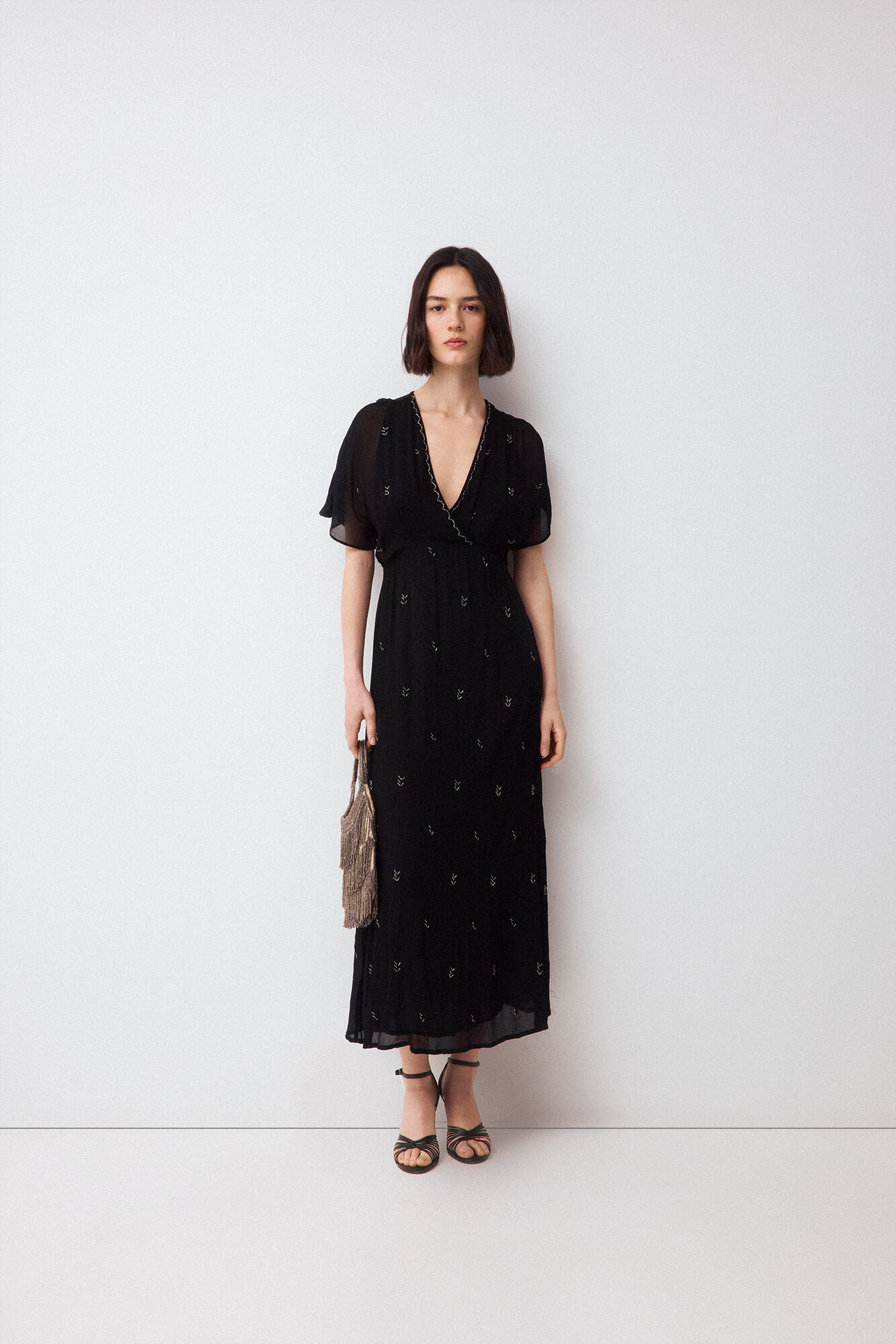 Pedro del Hierro Vestido fluido detalhe de pedras Preto