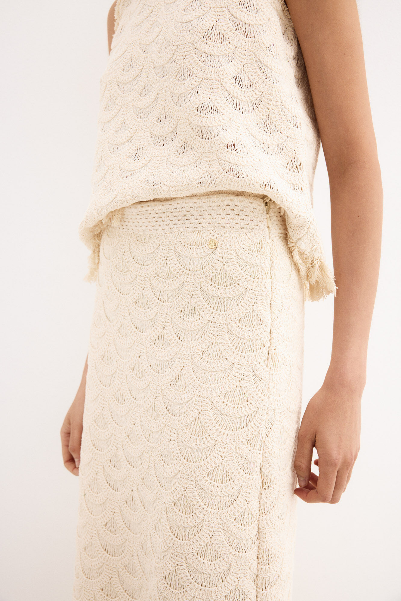 Pedro del Hierro Crochet midi straight skirt
