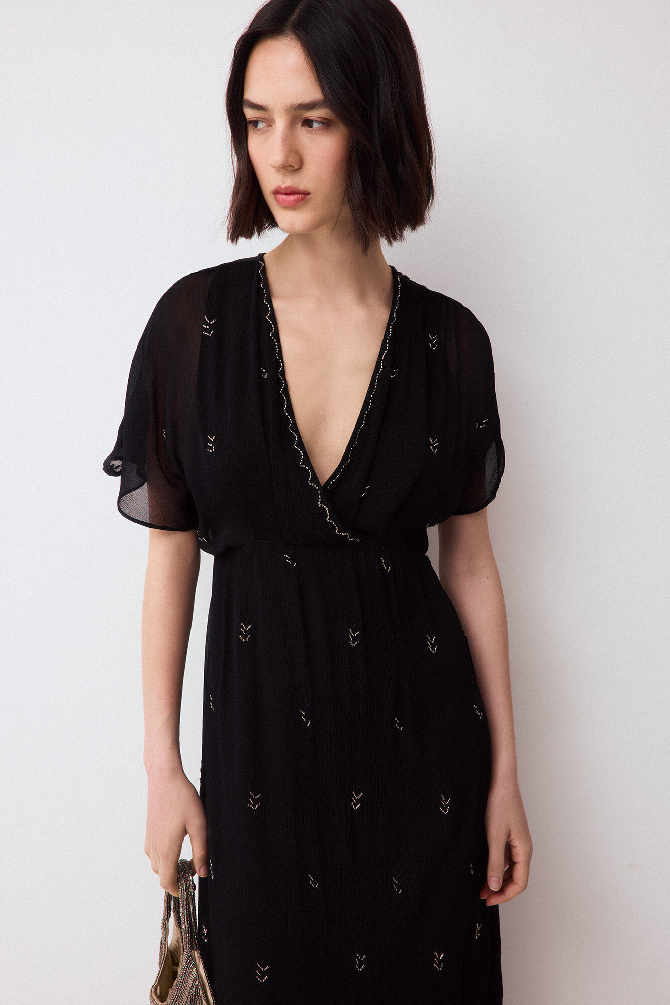 Pedro del Hierro Vestido fluido detalhe de pedras Preto