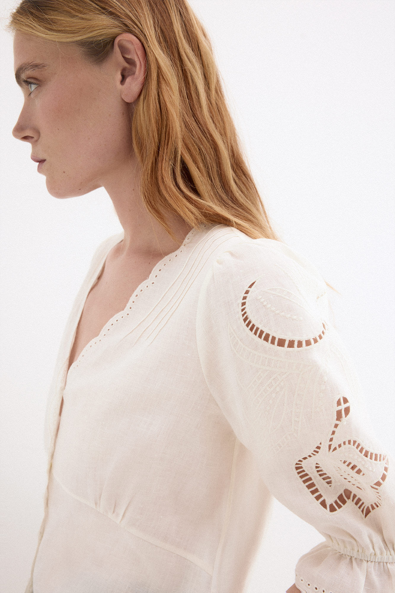 Pedro del Hierro Blusa em linho com bordados Ecru