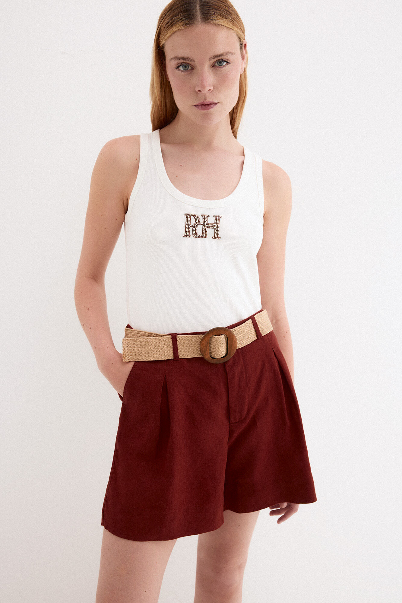 Pedro del Hierro Vest top with logo and gemstones