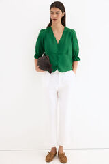 Pedro del Hierro Embroidered linen blouse Green