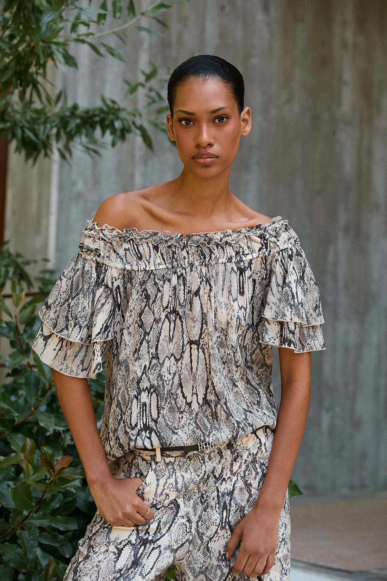 Pedro del Hierro Printed ruffle sleeve blouse