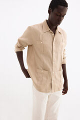 Pedro del Hierro Linen Guayabera shirt Beige