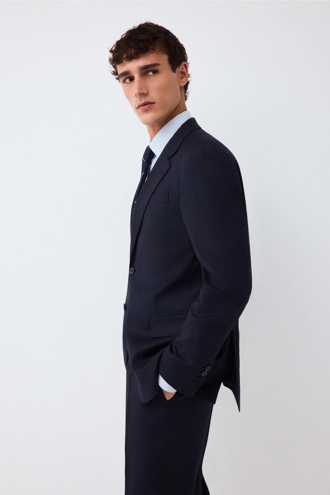 Pedro del Hierro Birdseye slim fit coordinated suit blazer Blue
