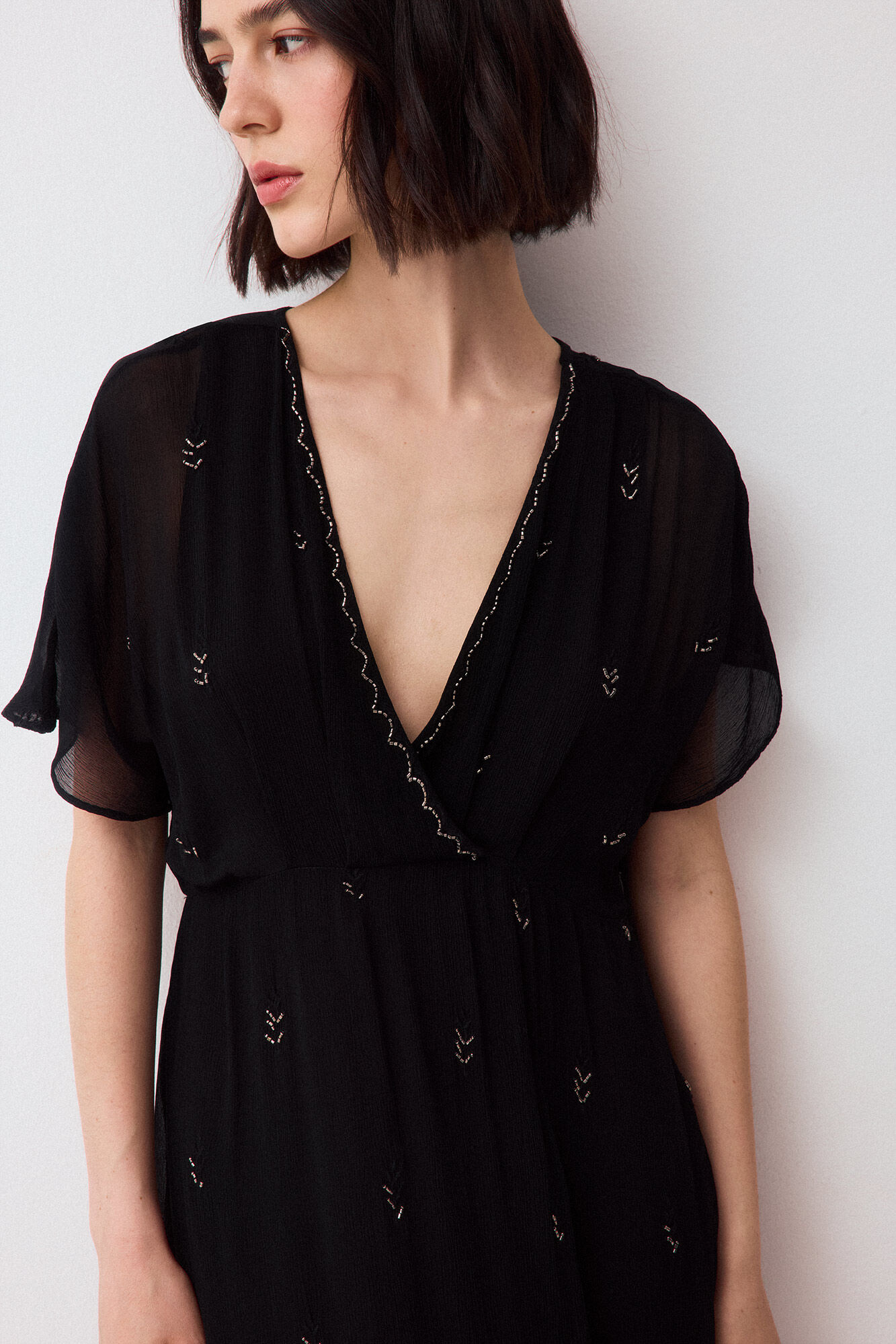Pedro del Hierro Vestido fluido detalhe de pedras Preto