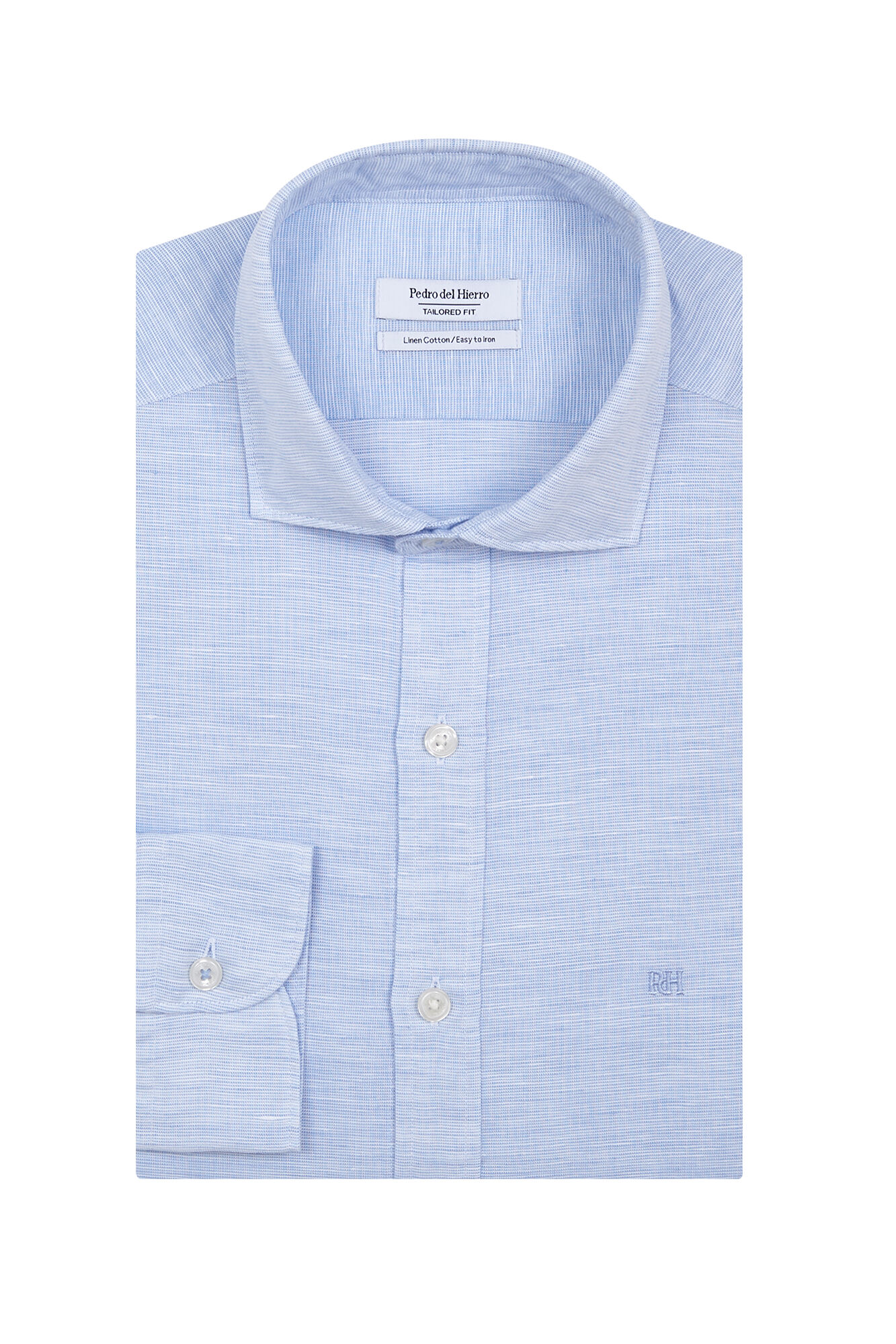 Pedro del Hierro Structured linen easy iron dress shirt Blue