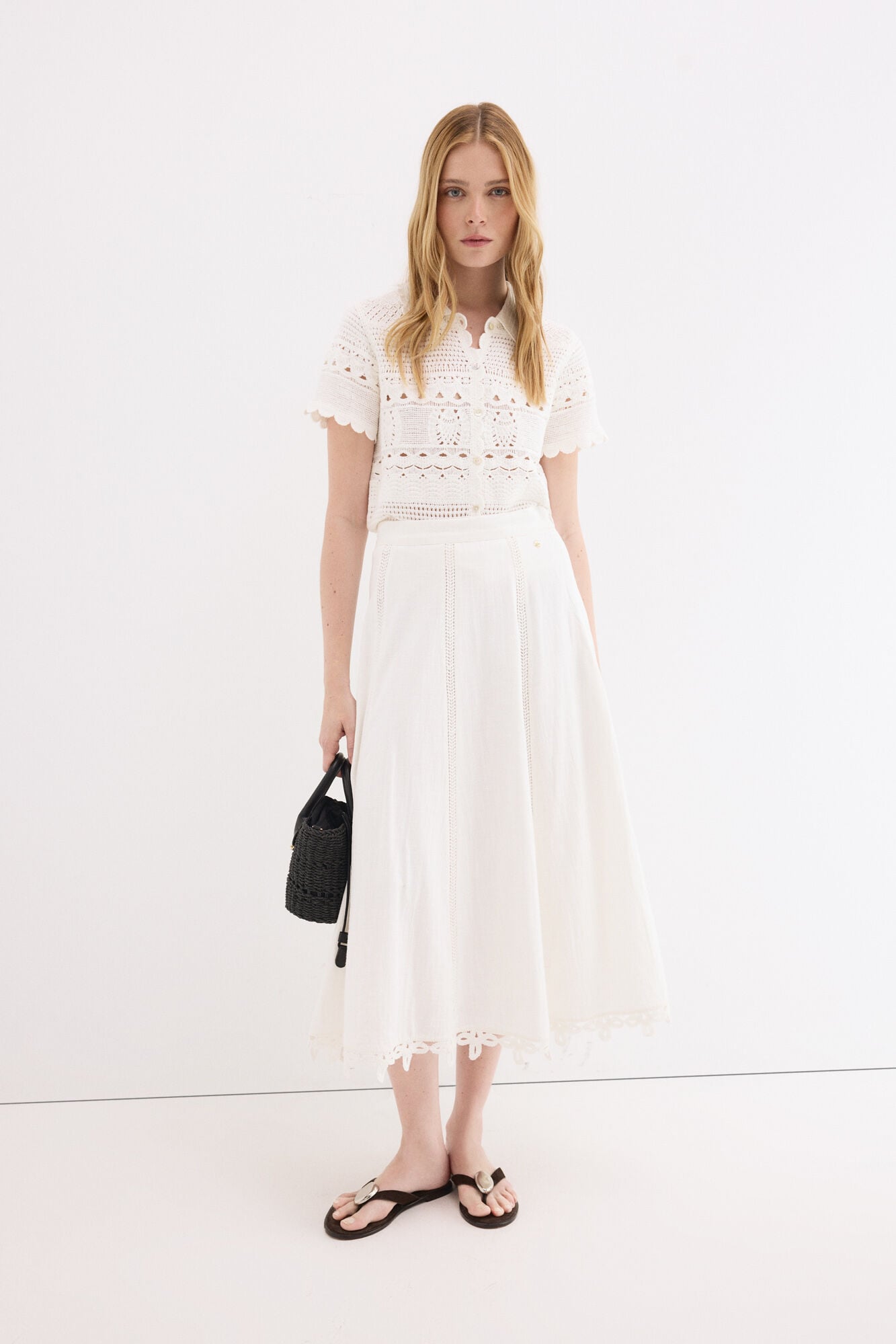 Pedro del Hierro Crochet detail midi skirt