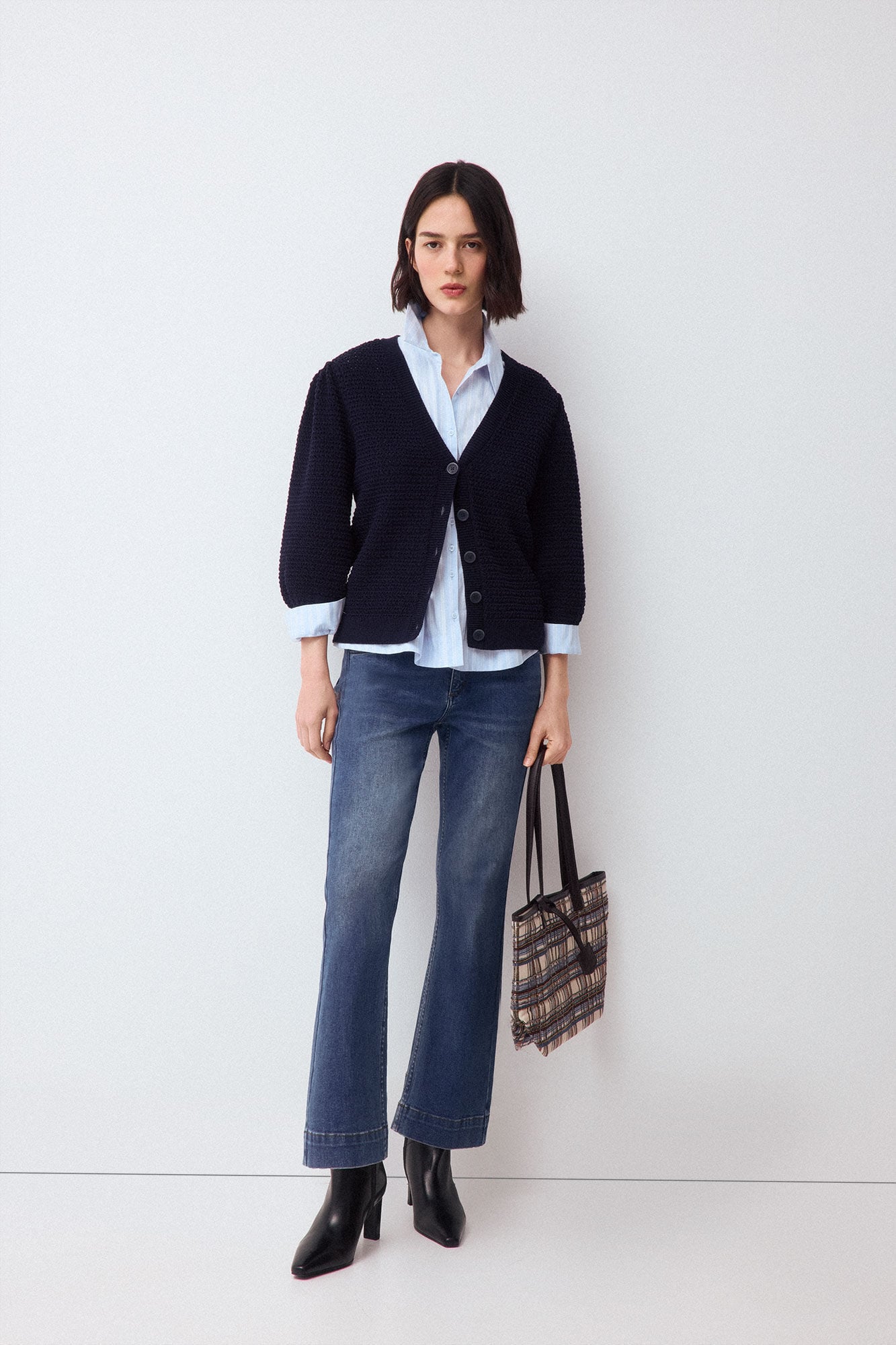 Pedro del Hierro Openwork structure puffed sleeve jacket