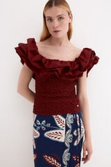 Pedro del Hierro Ruffled T-shirt Burgundy