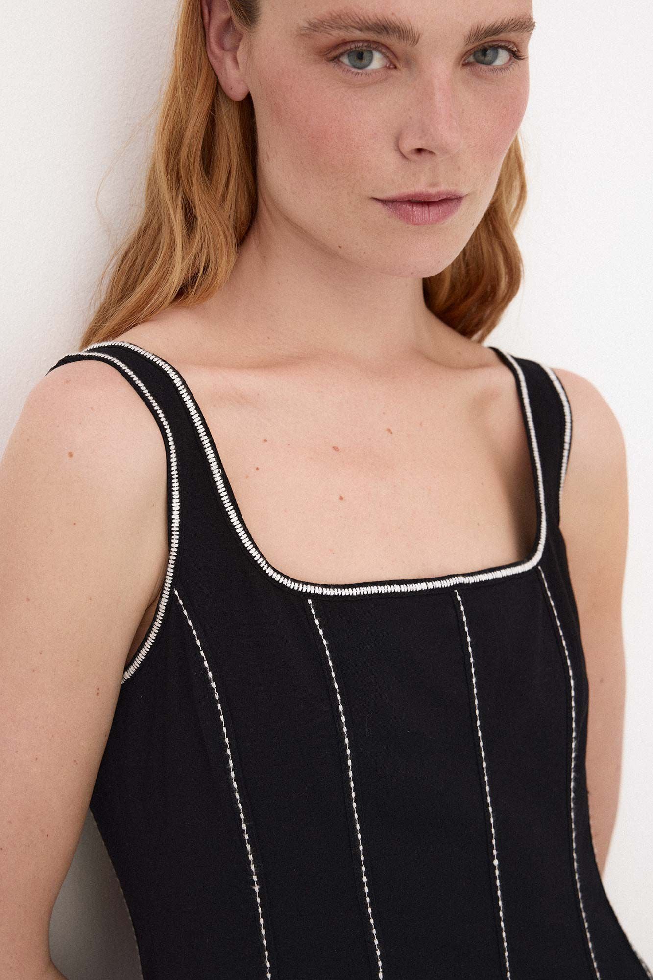 Pedro del Hierro Vestido midi com contrastes Preto
