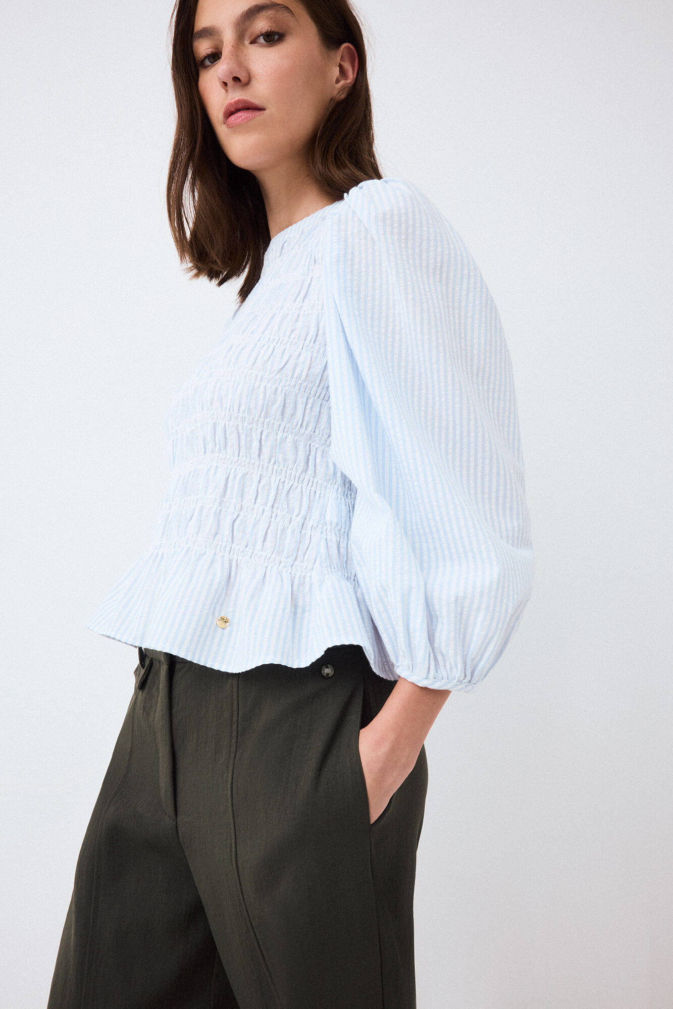 Pedro del Hierro Striped elasticated blouse