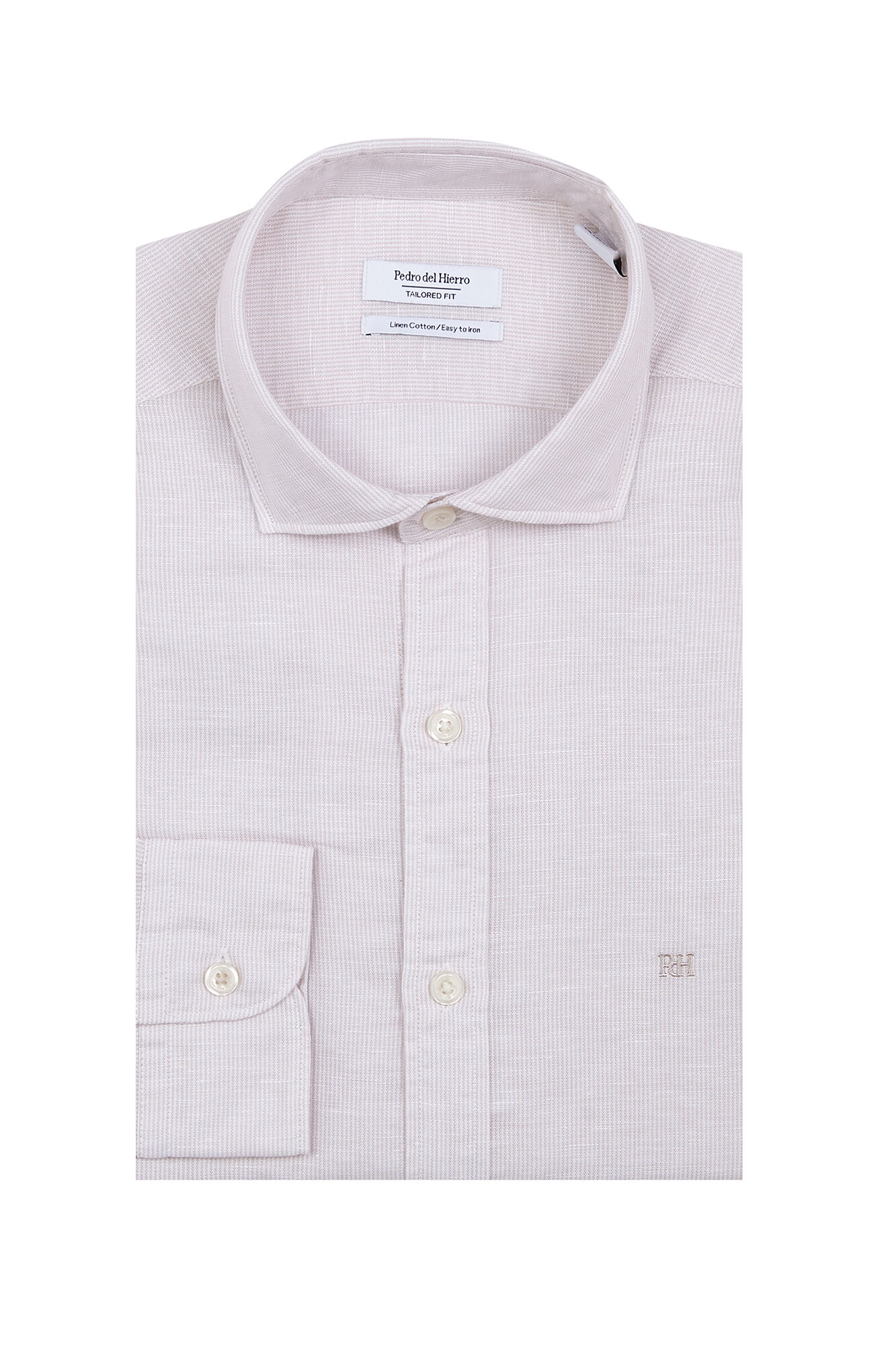 Pedro del Hierro Linen striped easy-iron dress shirt Beige