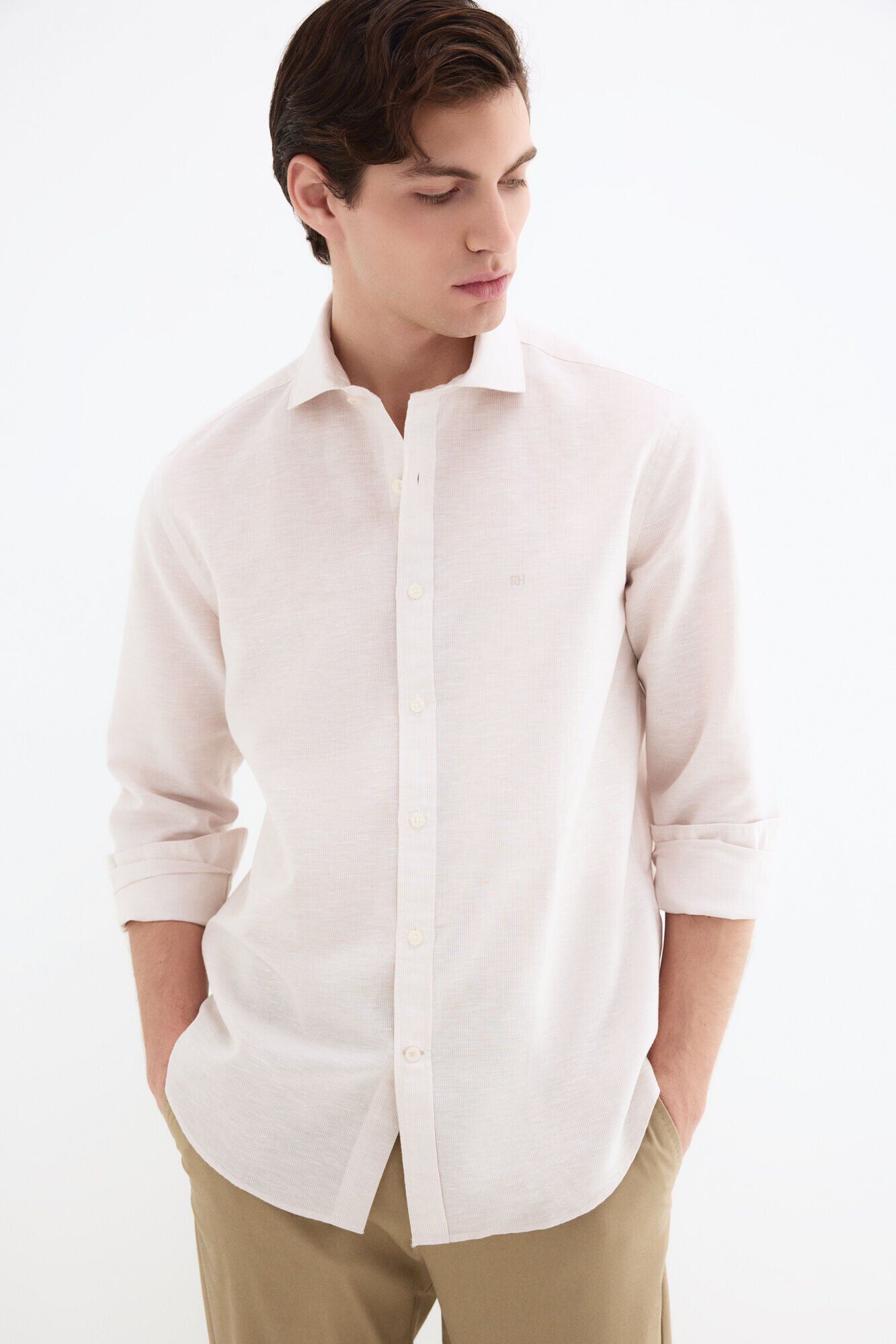 Pedro del Hierro Linen striped easy-iron dress shirt
