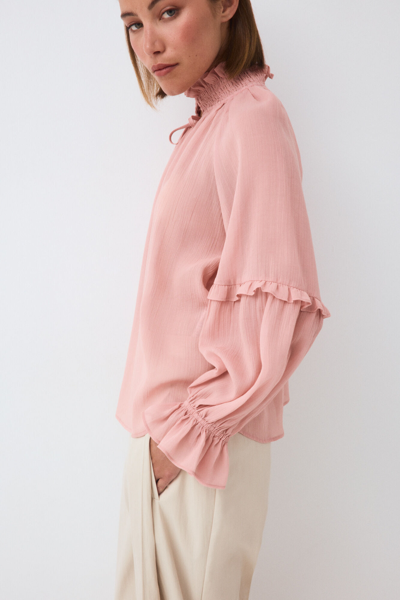 Pedro del Hierro Blusa fluida com folhos Rosa