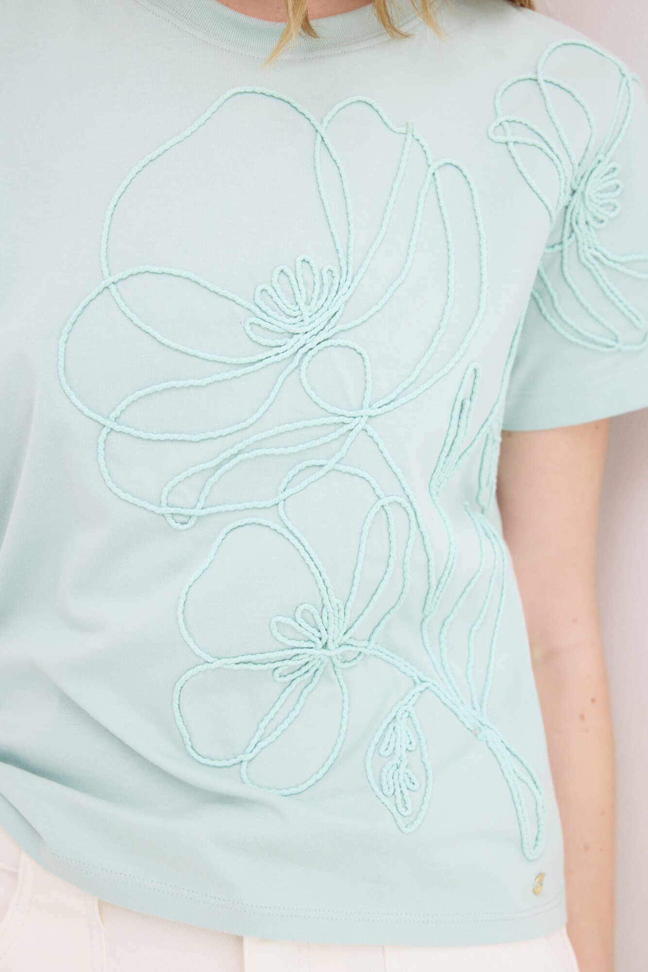 Pedro del Hierro Embroidered cord short sleeve T-shirt Turquoise
