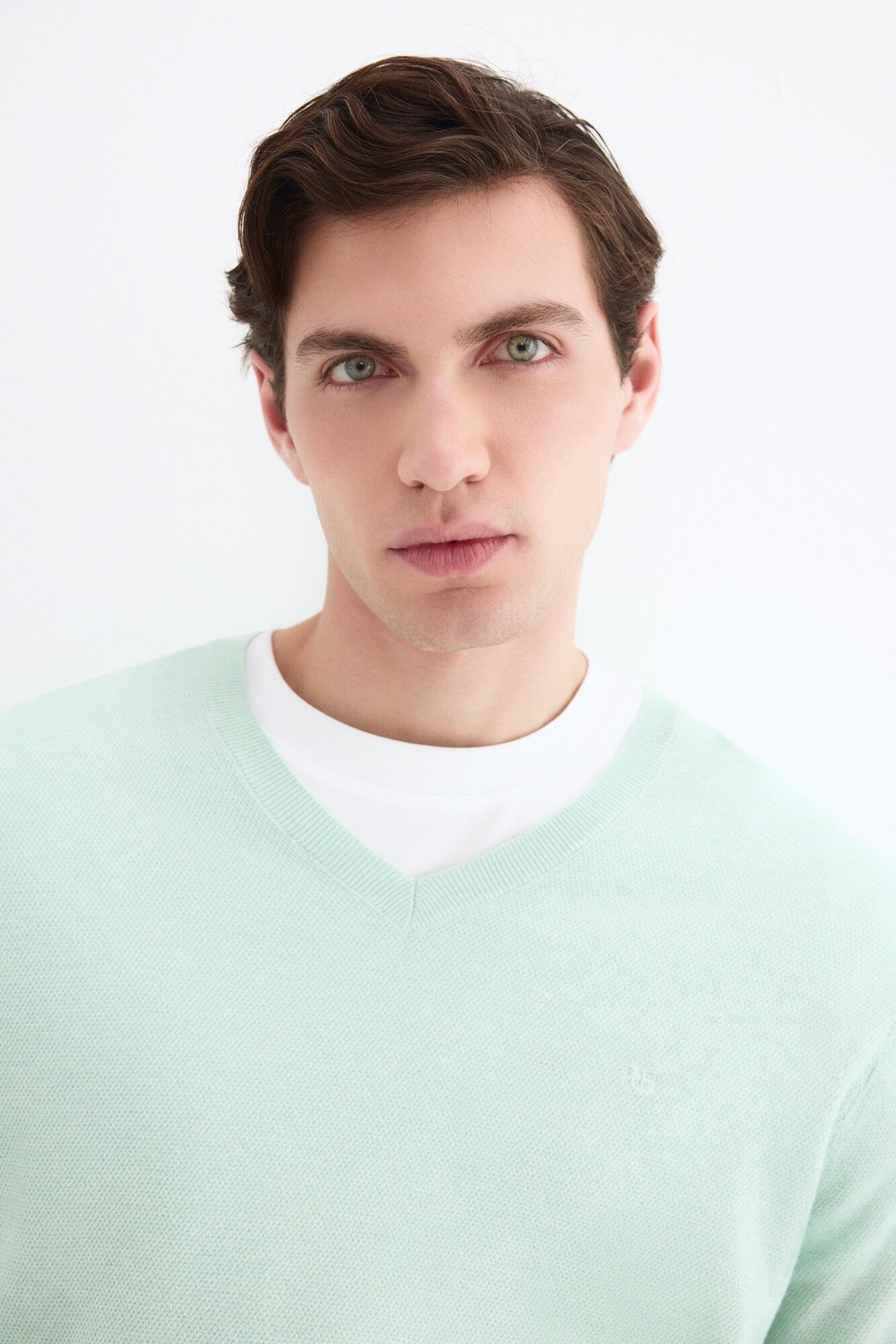 Pedro del Hierro Camisola fina gola em bico em linho Verde