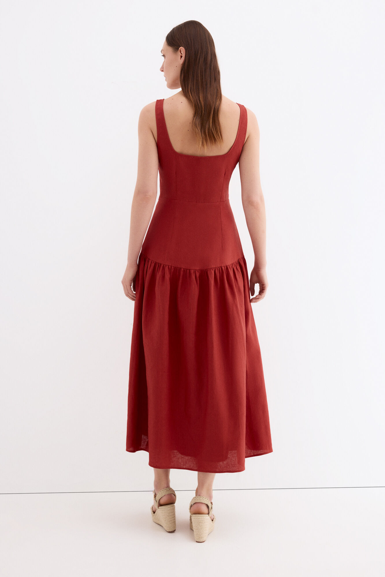 Pedro del Hierro Linen midi dress Red
