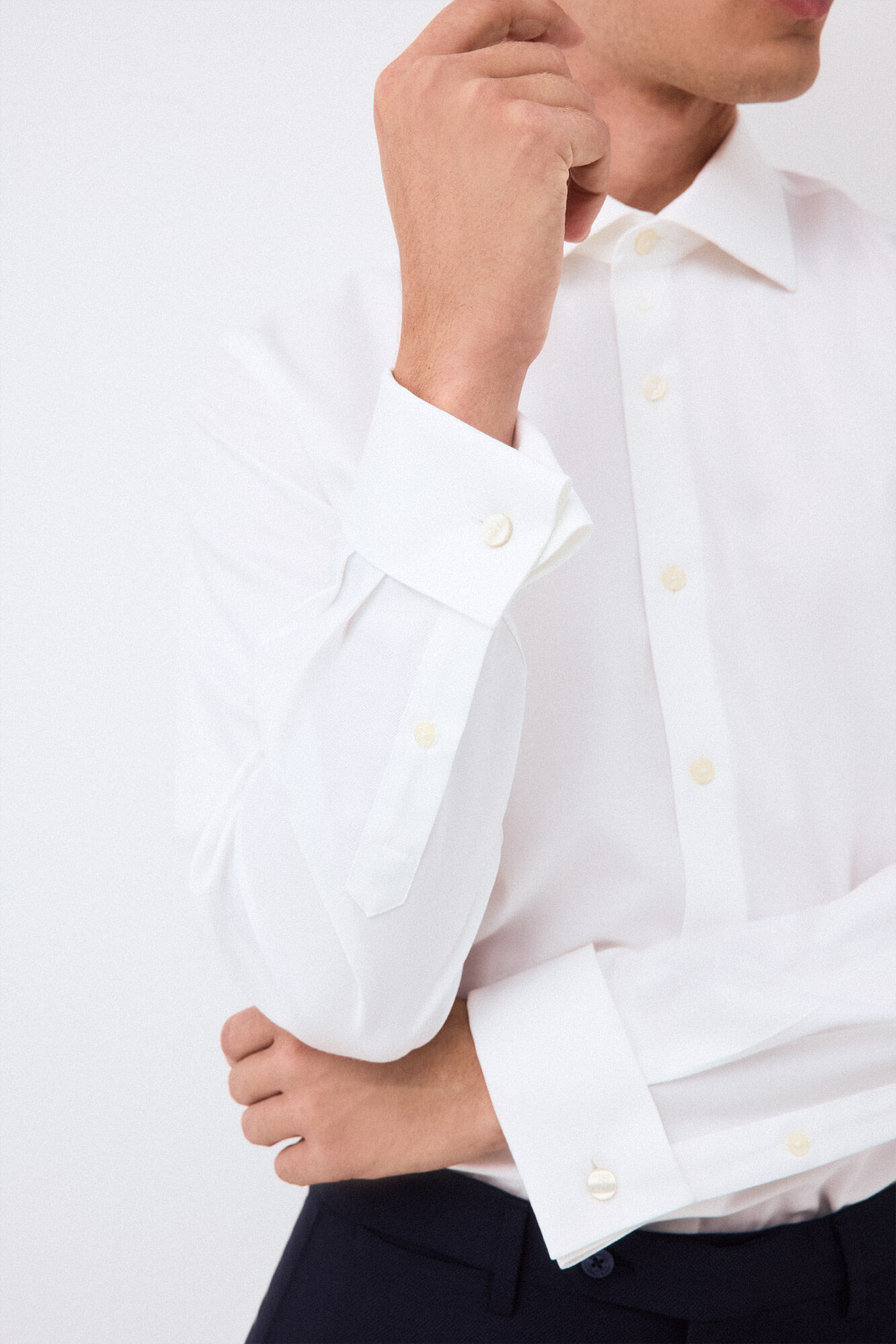 Pedro del Hierro Plain non-iron + anti-stain double cuff dress shirt