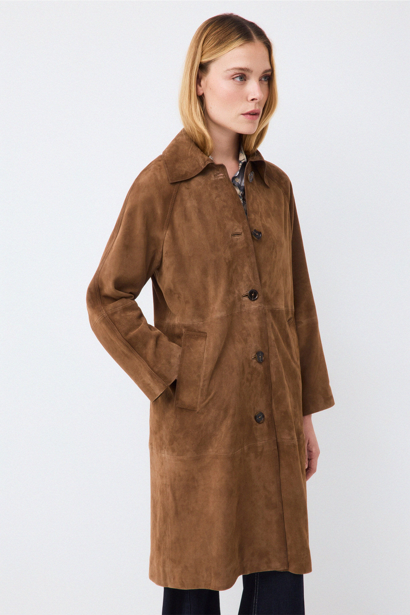 Pedro del Hierro Long suede leather coat