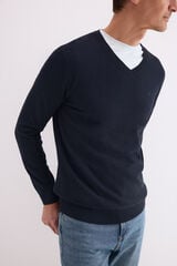 Pedro del Hierro Linen fine V-neck jumper Blue